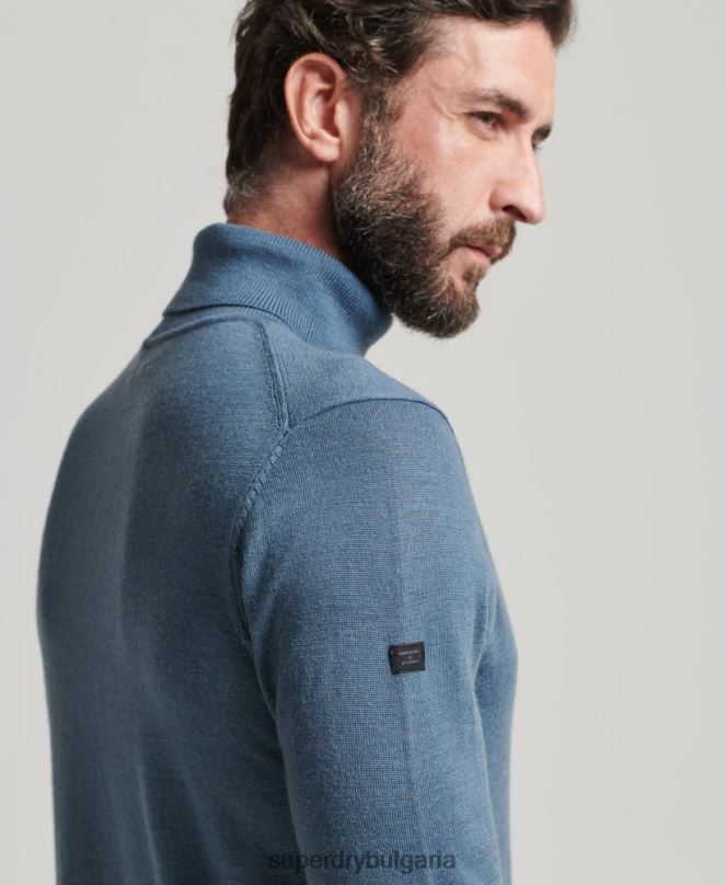 Superdry облекло N00H1278 син мъже мериносов пуловер с ролка