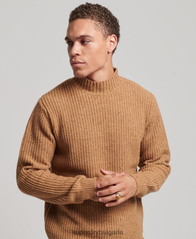 Superdry облекло N00H1281 кафяво мъже джемпер от вълнена смес от туид