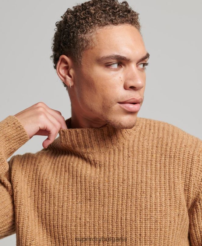 Superdry облекло N00H1281 кафяво мъже джемпер от вълнена смес от туид