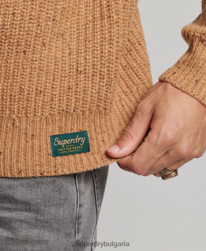 Superdry облекло N00H1281 кафяво мъже джемпер от вълнена смес от туид