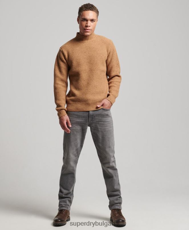 Superdry облекло N00H1281 кафяво мъже джемпер от вълнена смес от туид