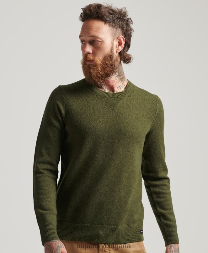 Superdry облекло N00H1282 зелено мъже пуловер от агнешка вълна