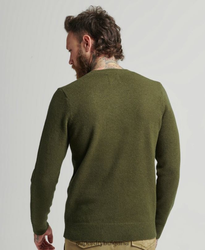 Superdry облекло N00H1282 зелено мъже пуловер от агнешка вълна
