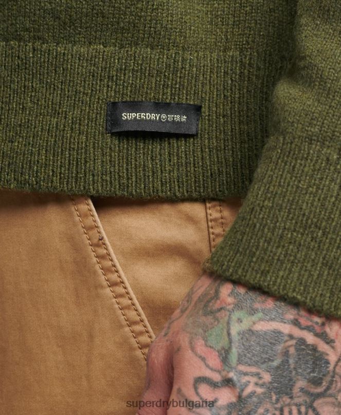 Superdry облекло N00H1282 зелено мъже пуловер от агнешка вълна