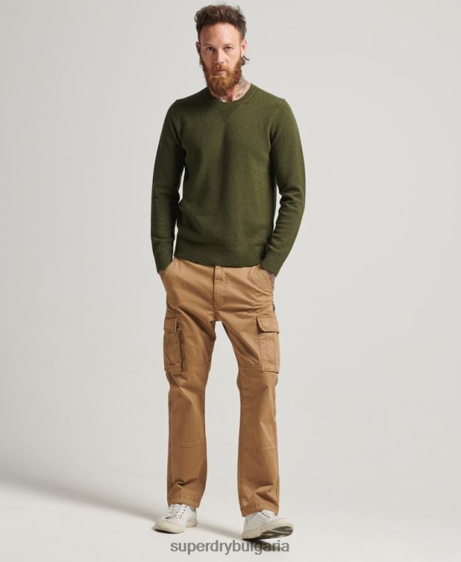 Superdry облекло N00H1282 зелено мъже пуловер от агнешка вълна