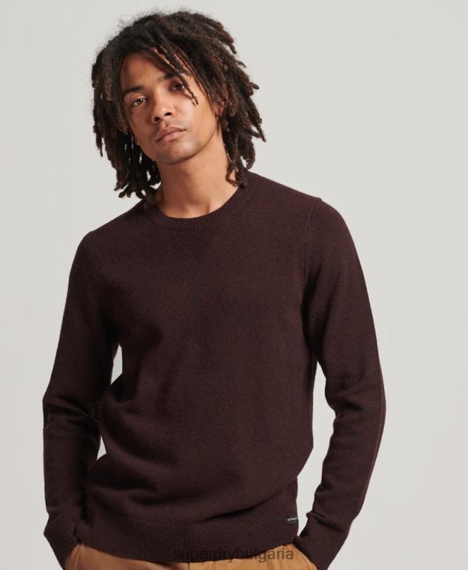 Superdry облекло N00H1284 кафяво мъже пуловер от агнешка вълна