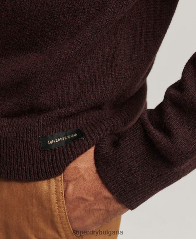 Superdry облекло N00H1284 кафяво мъже пуловер от агнешка вълна