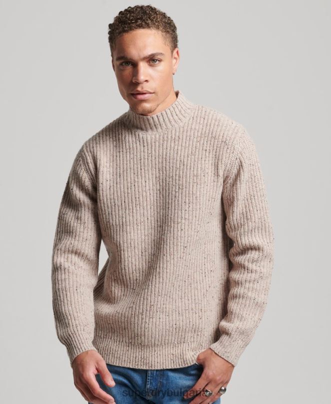 Superdry облекло N00H1285 бежово мъже джемпер от вълнена смес от туид