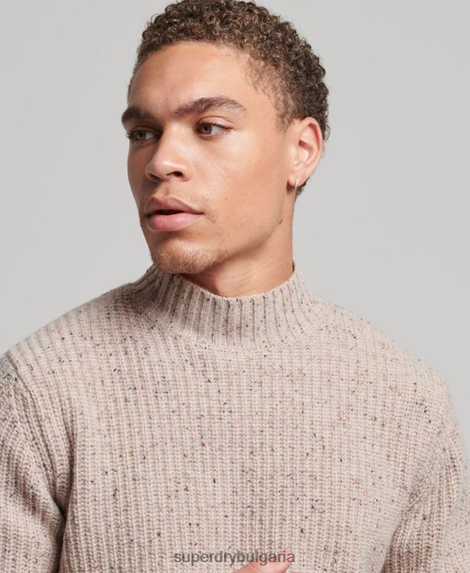 Superdry облекло N00H1285 бежово мъже джемпер от вълнена смес от туид