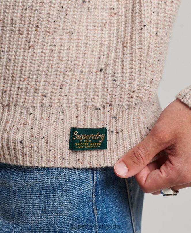 Superdry облекло N00H1285 бежово мъже джемпер от вълнена смес от туид