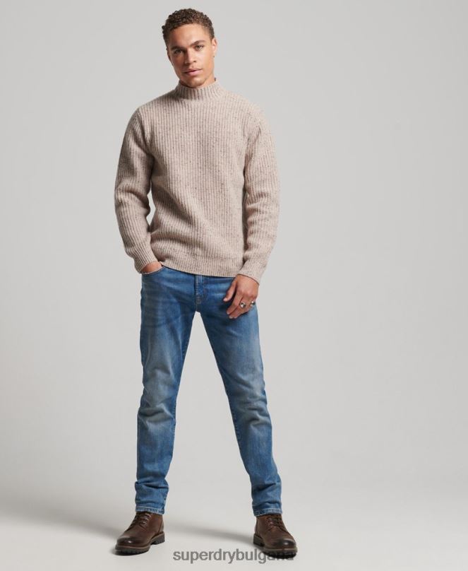 Superdry облекло N00H1285 бежово мъже джемпер от вълнена смес от туид