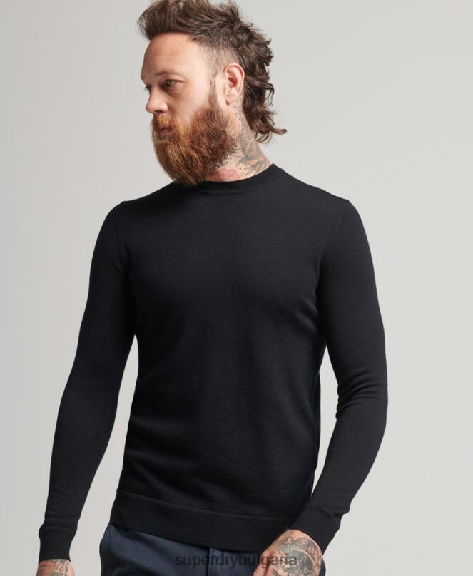 Superdry облекло N00H1286 черен мъже studios merino crew pupper
