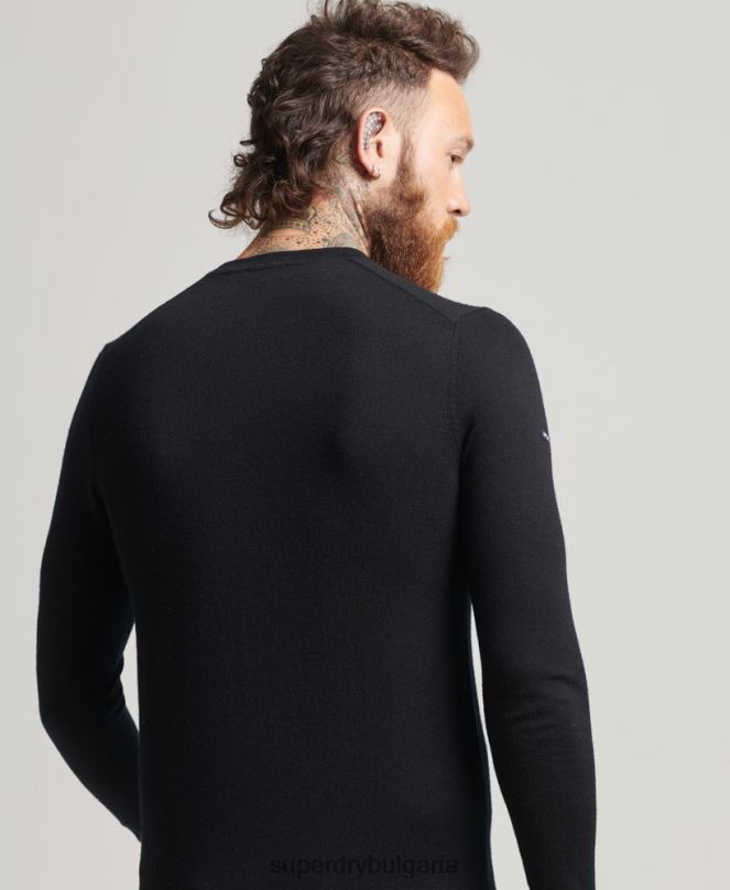 Superdry облекло N00H1286 черен мъже studios merino crew pupper