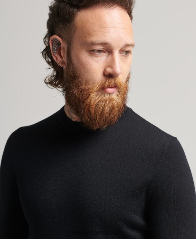 Superdry облекло N00H1286 черен мъже studios merino crew pupper