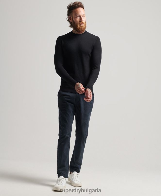 Superdry облекло N00H1286 черен мъже studios merino crew pupper