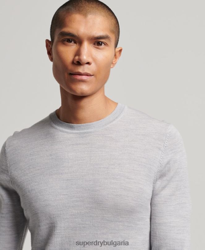 Superdry облекло N00H1287 светло сив мъже мериносов пуловер с кръгла яка