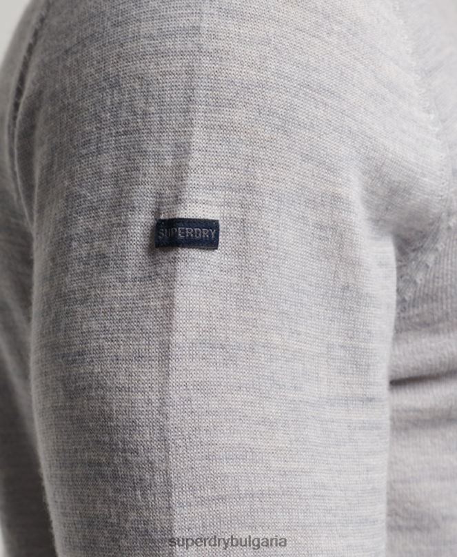 Superdry облекло N00H1287 светло сив мъже мериносов пуловер с кръгла яка