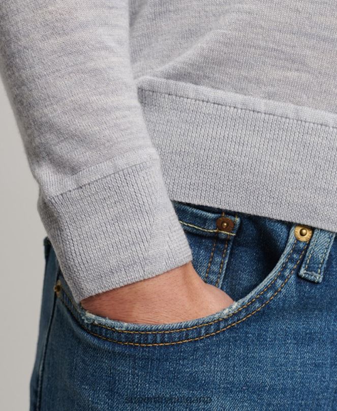 Superdry облекло N00H1287 светло сив мъже мериносов пуловер с кръгла яка