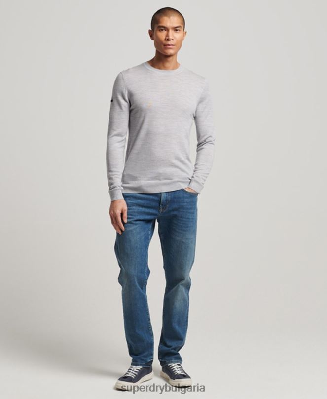Superdry облекло N00H1287 светло сив мъже мериносов пуловер с кръгла яка