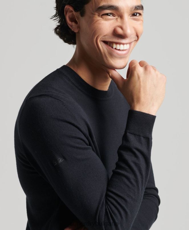 Superdry облекло N00H1288 черен мъже кашмирен пуловер от органичен памук