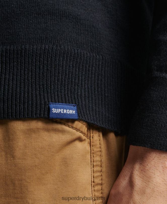Superdry облекло N00H1288 черен мъже кашмирен пуловер от органичен памук