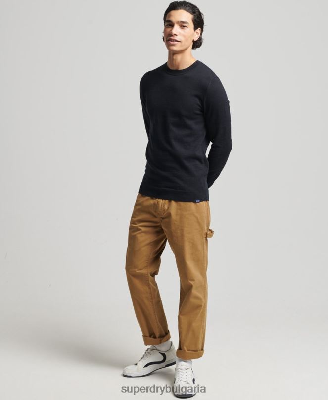 Superdry облекло N00H1288 черен мъже кашмирен пуловер от органичен памук