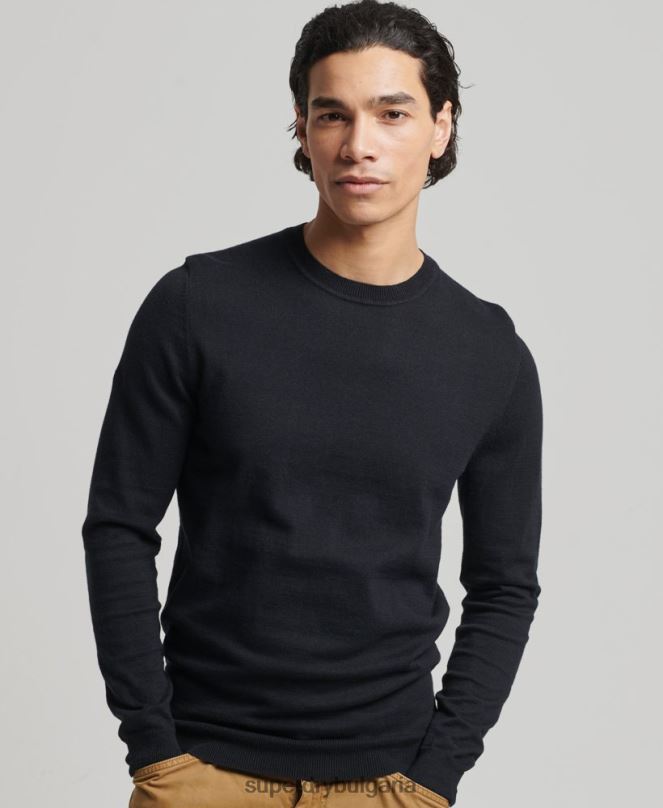 Superdry облекло N00H1288 черен мъже кашмирен пуловер от органичен памук