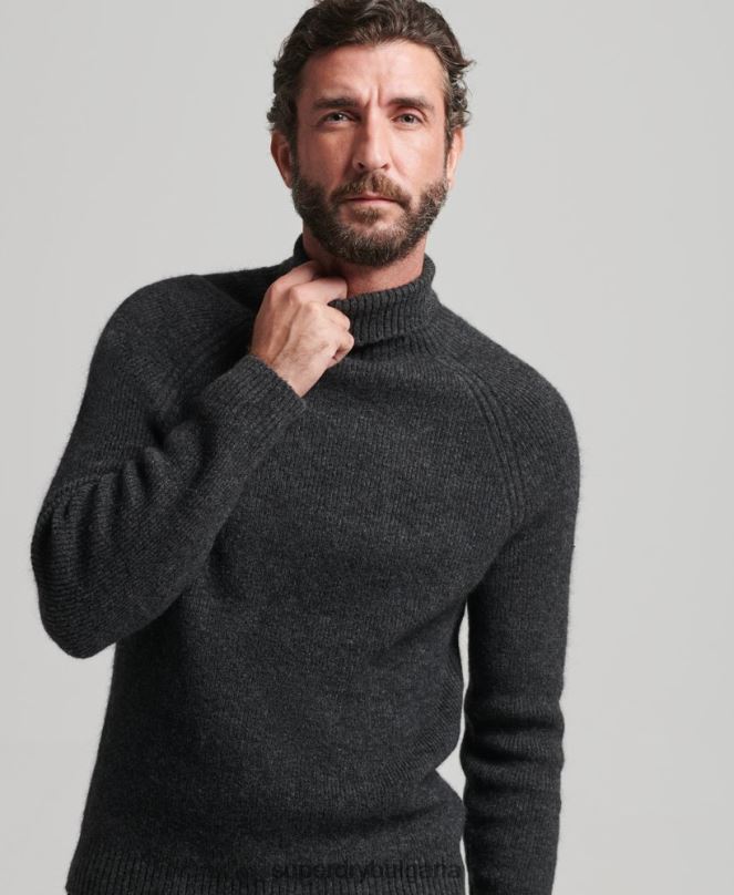 Superdry облекло N00H1289 тъмно сив мъже пуловер с буци от алпака