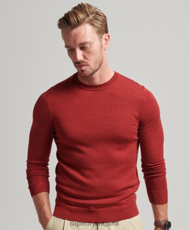 Superdry облекло N00H1290 червен мъже мериносов пуловер с кръгла яка