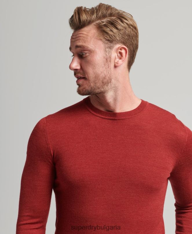 Superdry облекло N00H1290 червен мъже мериносов пуловер с кръгла яка