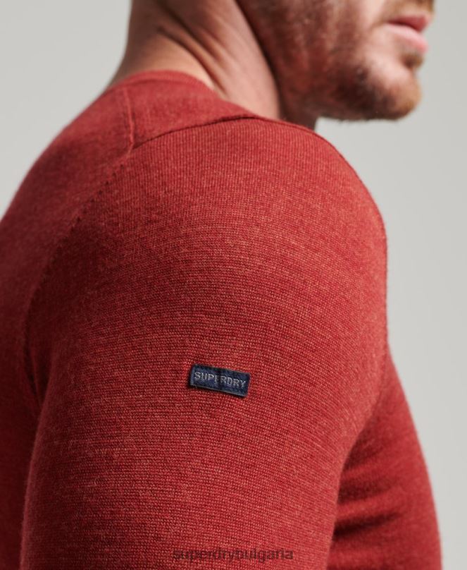 Superdry облекло N00H1290 червен мъже мериносов пуловер с кръгла яка
