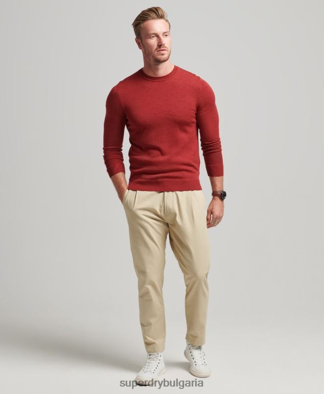 Superdry облекло N00H1290 червен мъже мериносов пуловер с кръгла яка
