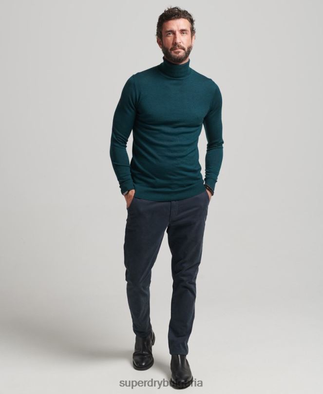 Superdry облекло N00H1291 зелено мъже мериносов пуловер с ролка