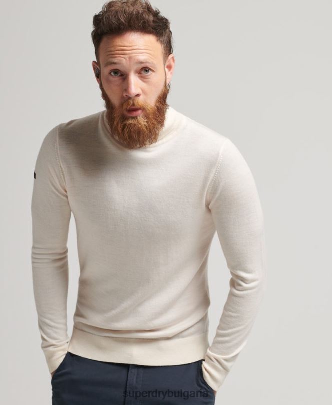 Superdry облекло N00H1292 сметана мъже мериносов пуловер с ролка