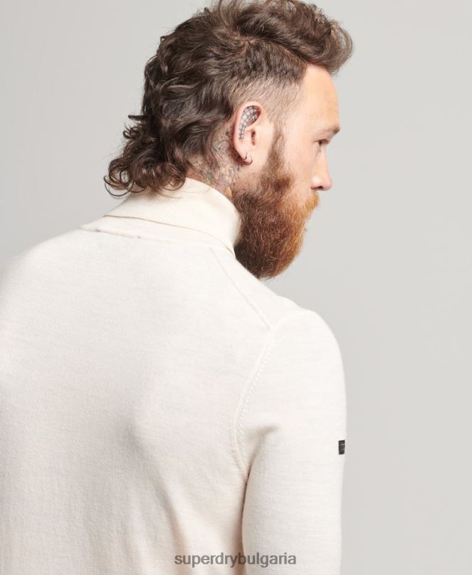 Superdry облекло N00H1292 сметана мъже мериносов пуловер с ролка