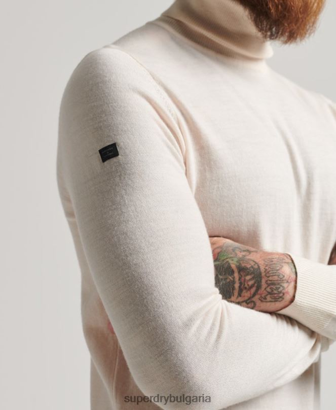 Superdry облекло N00H1292 сметана мъже мериносов пуловер с ролка