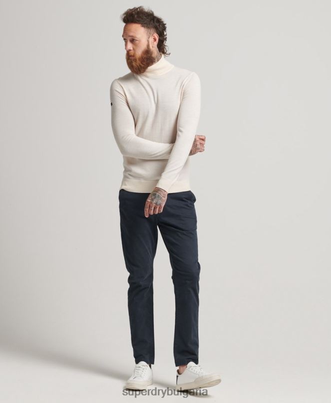 Superdry облекло N00H1292 сметана мъже мериносов пуловер с ролка