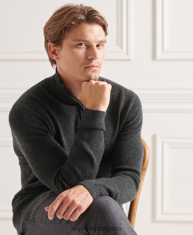 Superdry облекло N00H1293 тъмно сив мъже studios merino henley jumper