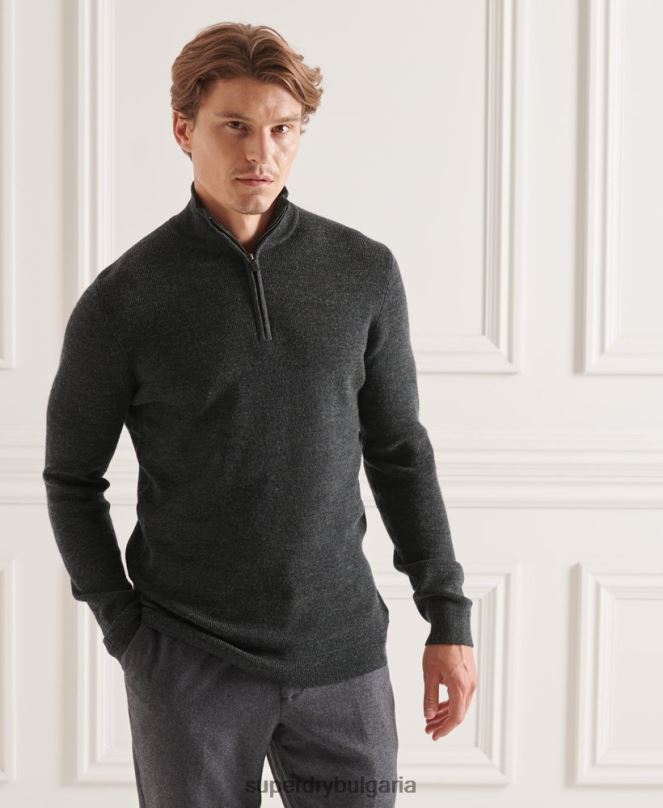 Superdry облекло N00H1293 тъмно сив мъже studios merino henley jumper