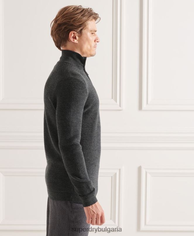 Superdry облекло N00H1293 тъмно сив мъже studios merino henley jumper