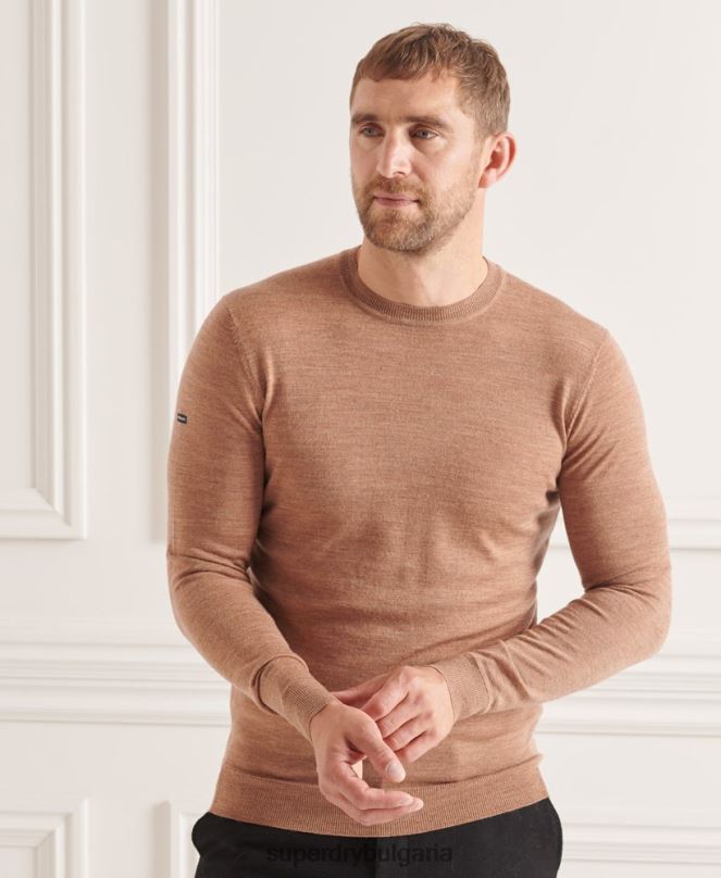Superdry облекло N00H1294 бежово мъже studios merino crew pupper