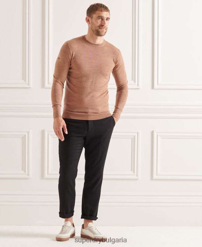 Superdry облекло N00H1294 бежово мъже studios merino crew pupper