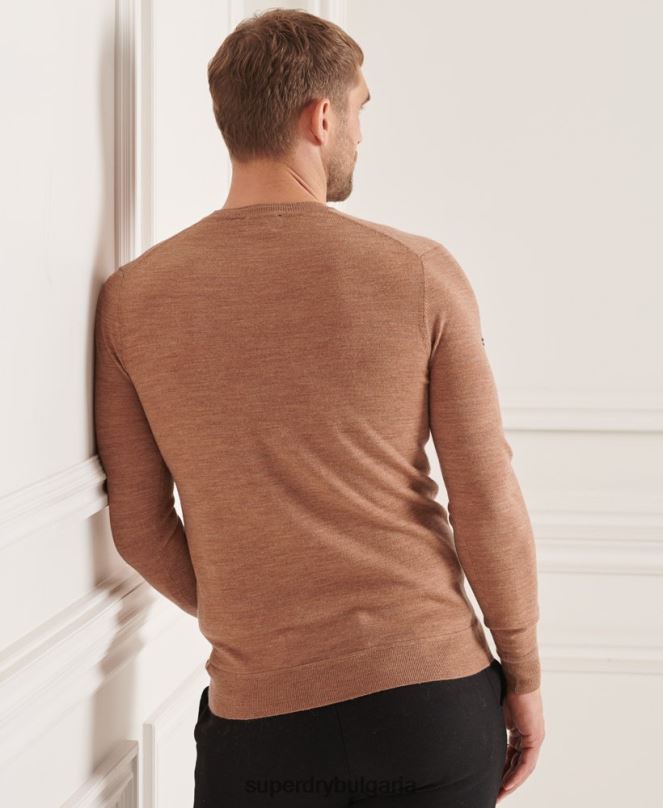 Superdry облекло N00H1294 бежово мъже studios merino crew pupper