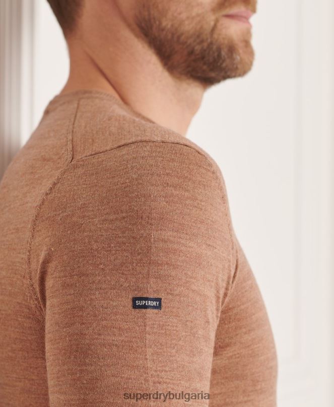 Superdry облекло N00H1294 бежово мъже studios merino crew pupper