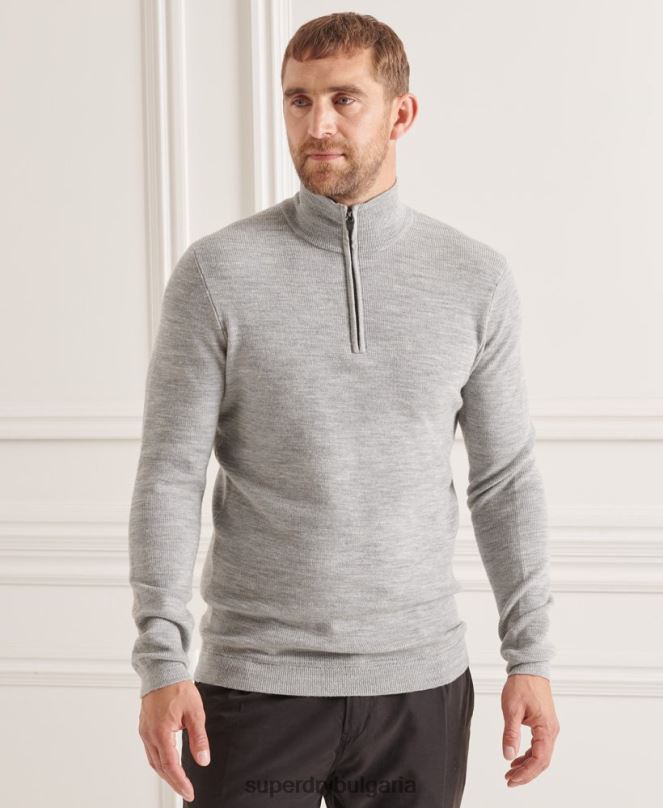 Superdry облекло N00H1295 сиво мъже studios merino henley jumper