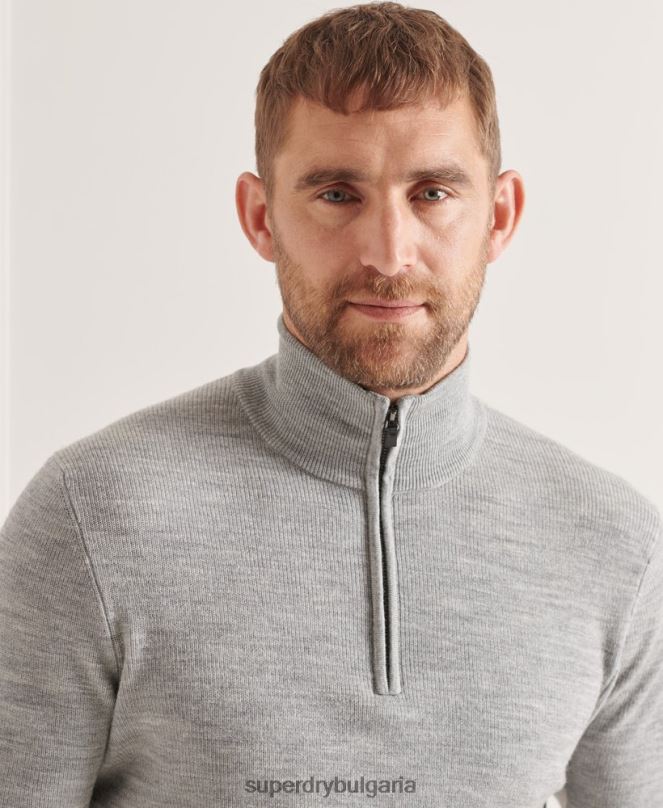 Superdry облекло N00H1295 сиво мъже studios merino henley jumper