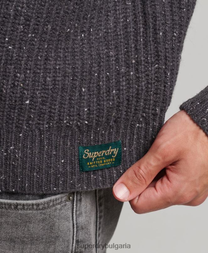 Superdry облекло N00H1296 тъмно сив мъже джемпер от вълнена смес от туид