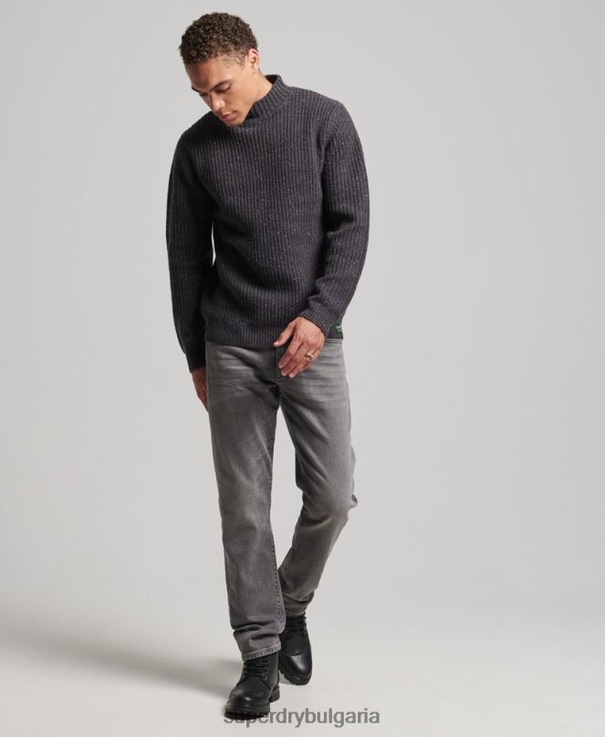 Superdry облекло N00H1296 тъмно сив мъже джемпер от вълнена смес от туид