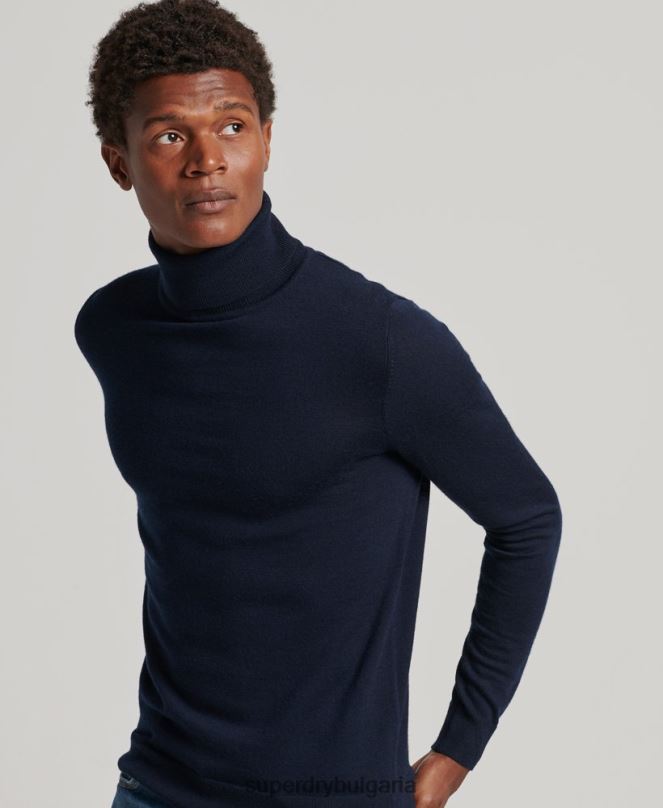 Superdry облекло N00H1297 военноморски флот мъже мериносов пуловер с ролка