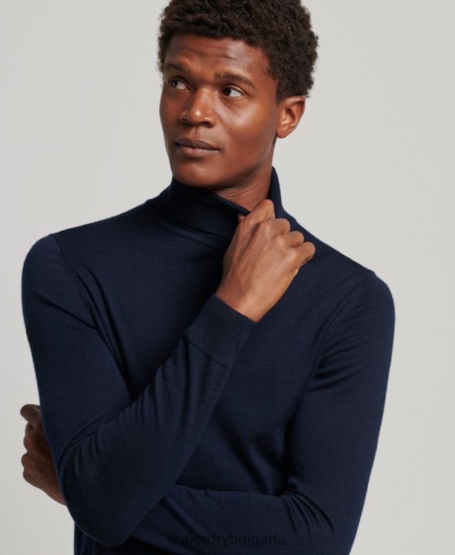 Superdry облекло N00H1297 военноморски флот мъже мериносов пуловер с ролка